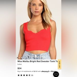 Lulus. Red cropped tank top.